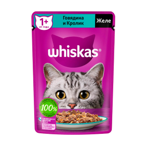 Корм для кошек Whiskas от 1 года с говядиной и кроликом в желе